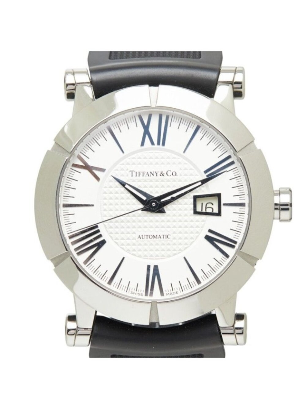 Tiffany & Co Atlas Gent Watch White Silver Black Stainless Steel Rubber